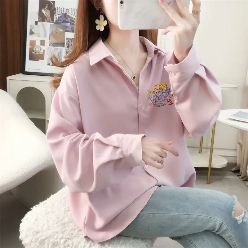 Bear Pattern Solid Simplicity Sun Protection Fiber Shirt