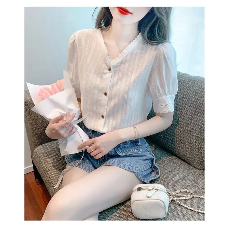 Chiffon V-Neck Lace Blouse