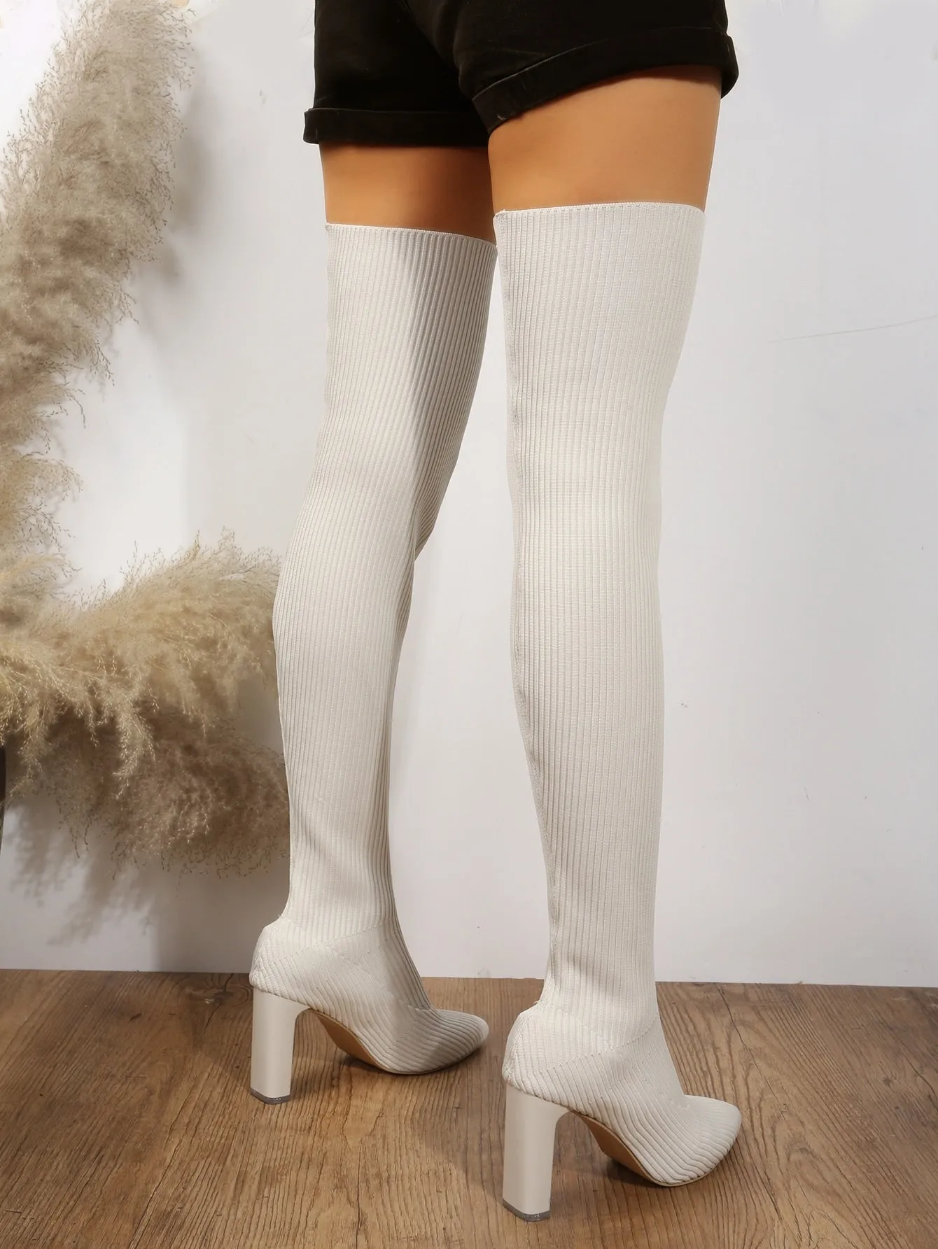 Chunky Heeled Slip On Sock Boots