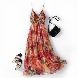 Elegant Silk Bohemian Maxi Dress - Flattering A-Line Silhouette - Breathable & Luxurious Comfort | Perfect for Summer Parties | Fairydora