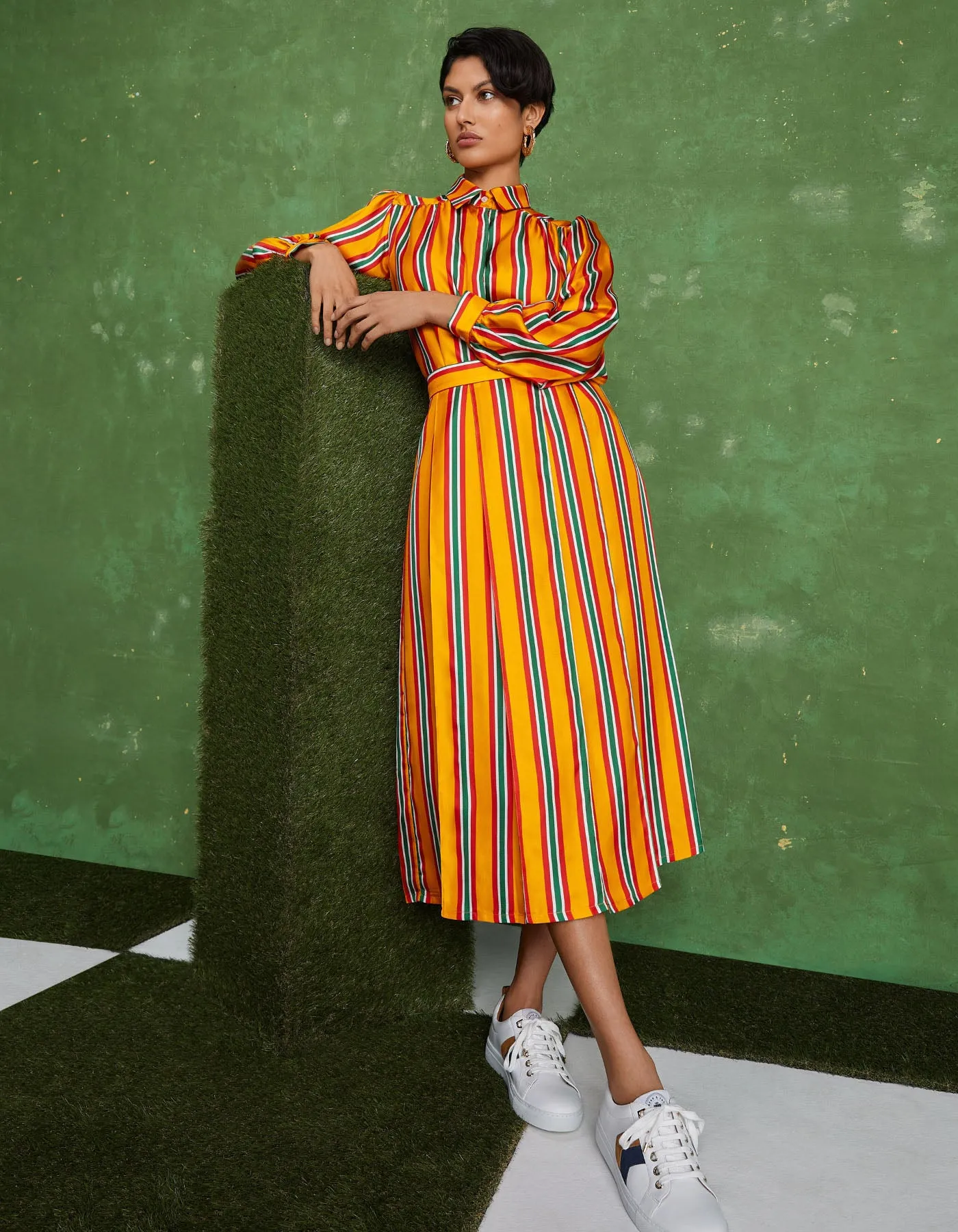 Gabrielle Mango Retro Stripe Print Silk Twill Midi Skirt