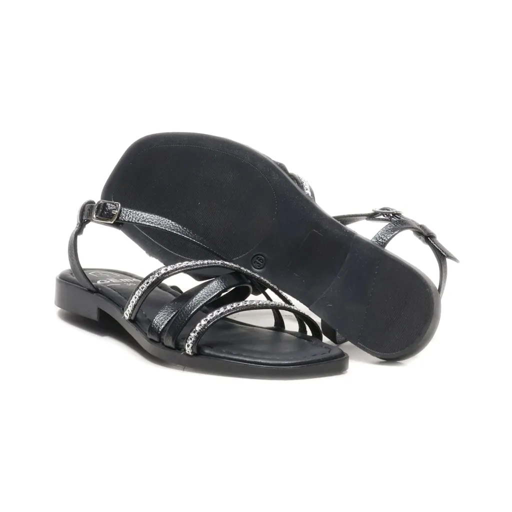Gemo Flat Sandals Leather Black Colour For Women
