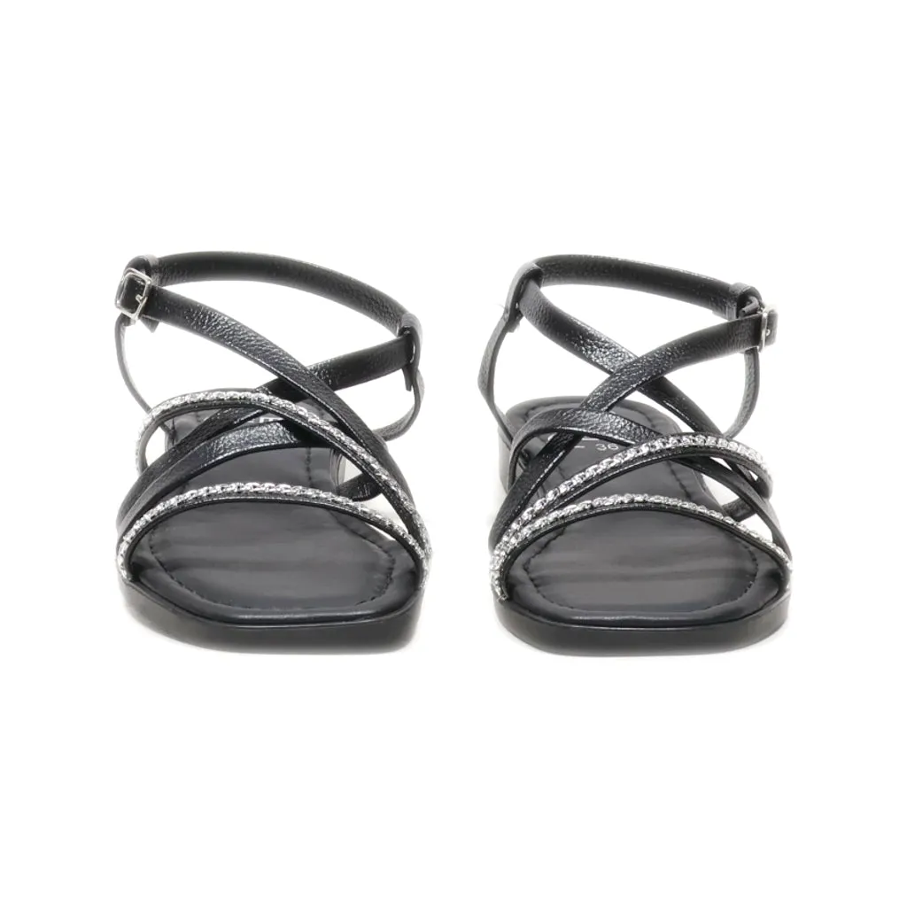 Gemo Flat Sandals Leather Black Colour For Women