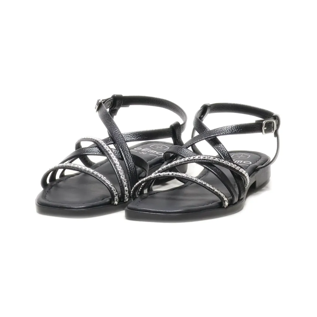 Gemo Flat Sandals Leather Black Colour For Women