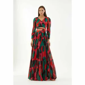 KoAi Red, Green and Black Abstract Layer Skirt
