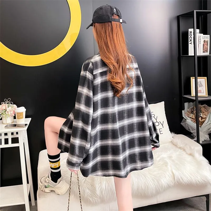 Loose Fit Plaid Thin Retro Black And White Sun Protection Plus Niche Shirt