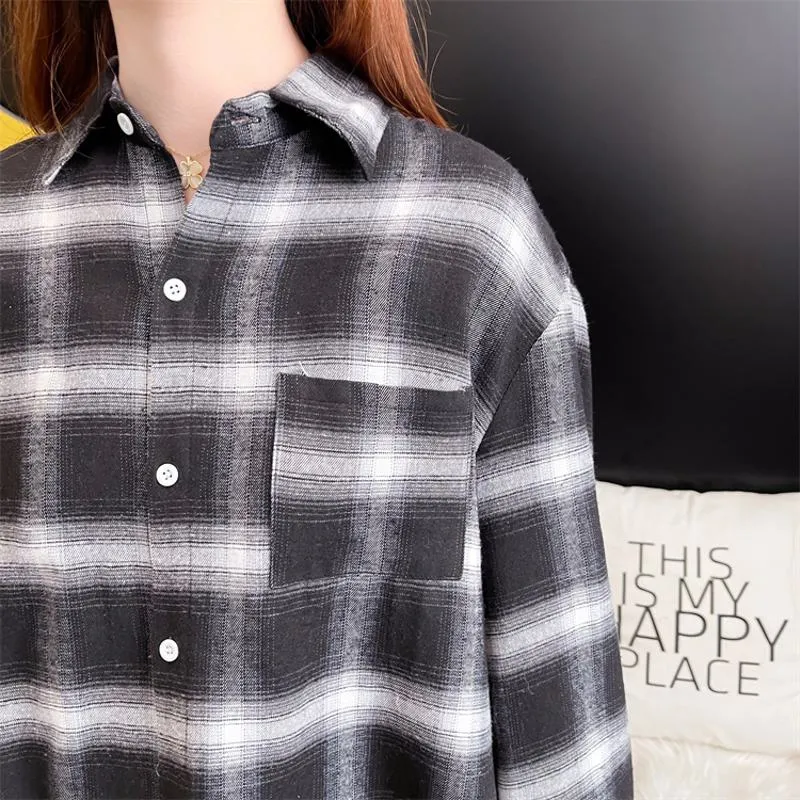 Loose Fit Plaid Thin Retro Black And White Sun Protection Plus Niche Shirt