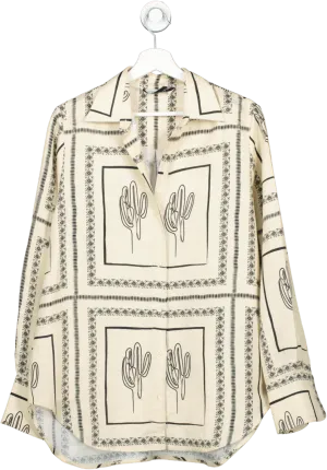 Mehtap Elaidi Cream Oversize Classic Shirt Cactus Print UK S