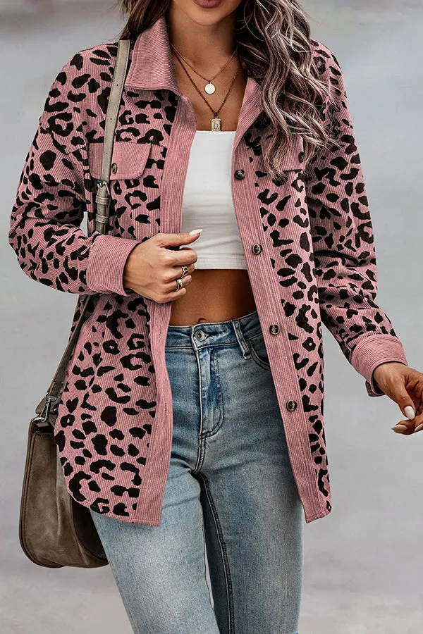 No Limitations Pocketed Leopard Corduroy Shacket
