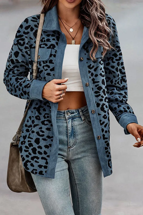 No Limitations Pocketed Leopard Corduroy Shacket