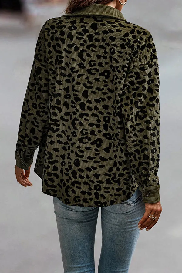 No Limitations Pocketed Leopard Corduroy Shacket