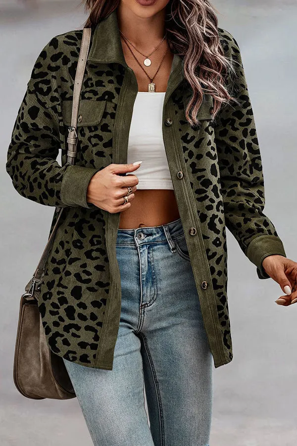 No Limitations Pocketed Leopard Corduroy Shacket