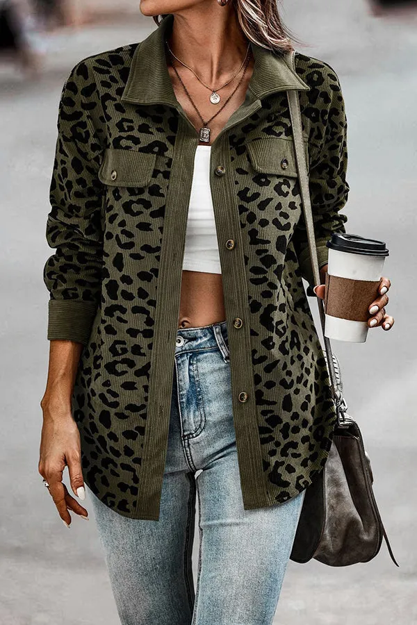 No Limitations Pocketed Leopard Corduroy Shacket