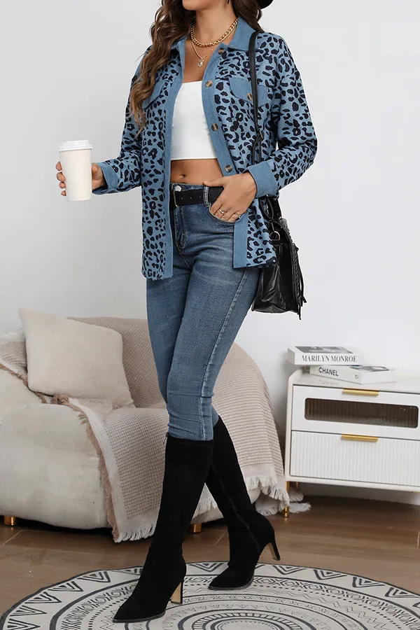 No Limitations Pocketed Leopard Corduroy Shacket