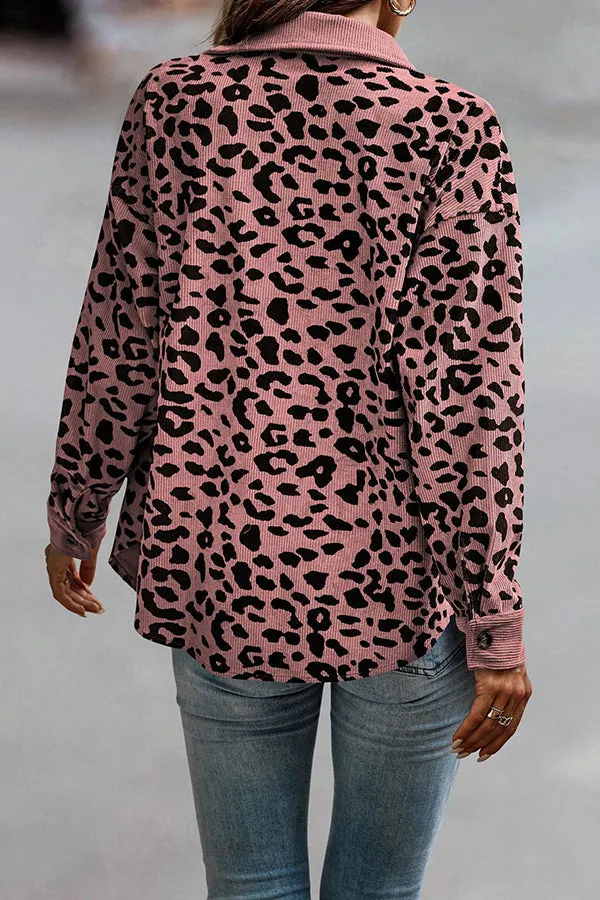 No Limitations Pocketed Leopard Corduroy Shacket