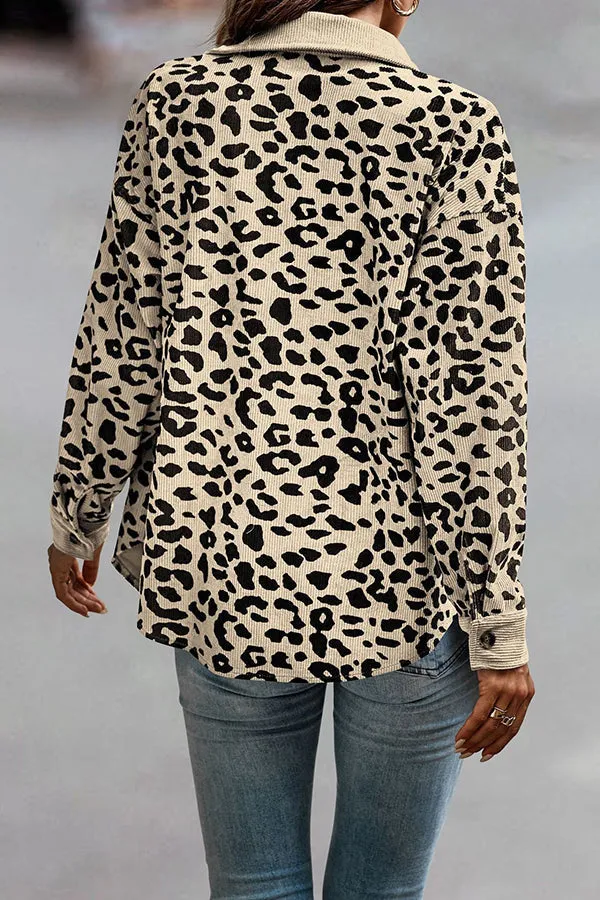 No Limitations Pocketed Leopard Corduroy Shacket