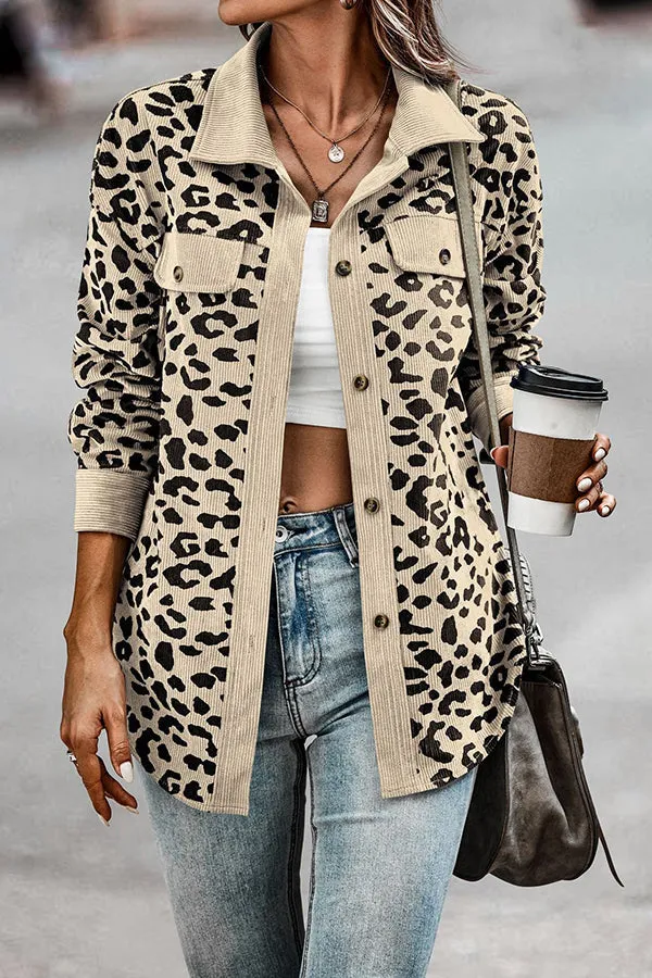 No Limitations Pocketed Leopard Corduroy Shacket