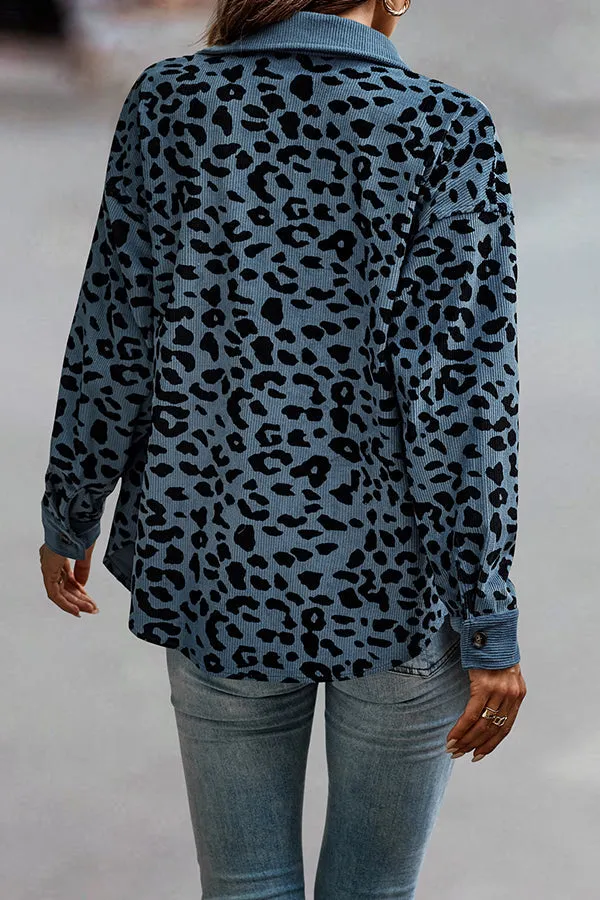 No Limitations Pocketed Leopard Corduroy Shacket