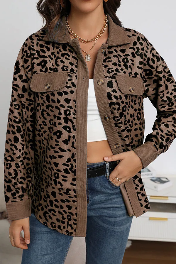 No Limitations Pocketed Leopard Corduroy Shacket