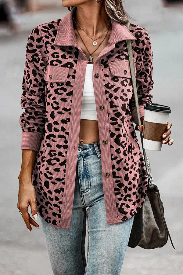 No Limitations Pocketed Leopard Corduroy Shacket