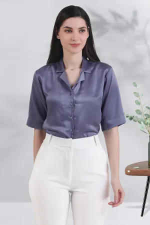Short Sleeve Satin Shirt, Lavendar