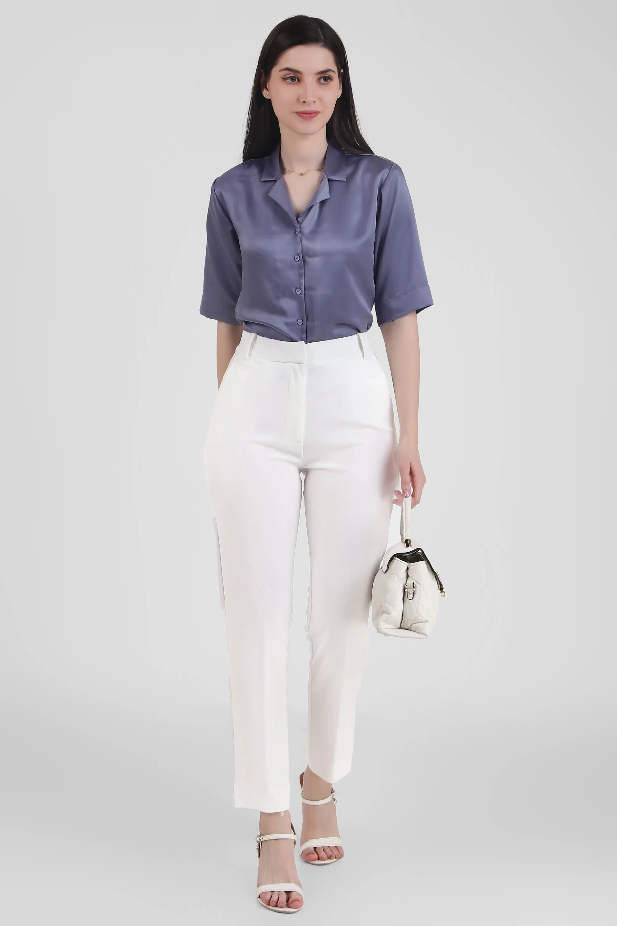 Short Sleeve Satin Shirt, Lavendar