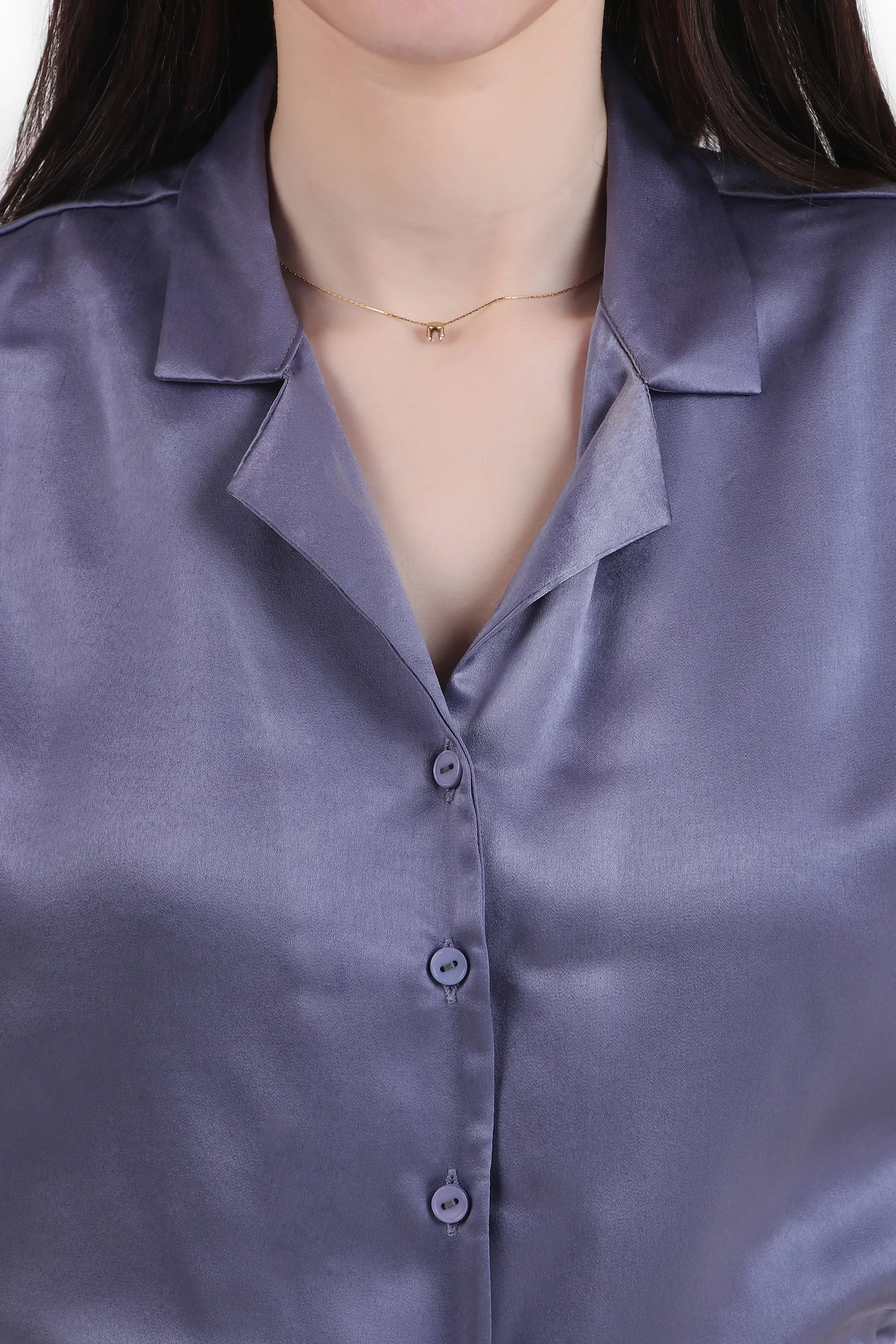 Short Sleeve Satin Shirt, Lavendar
