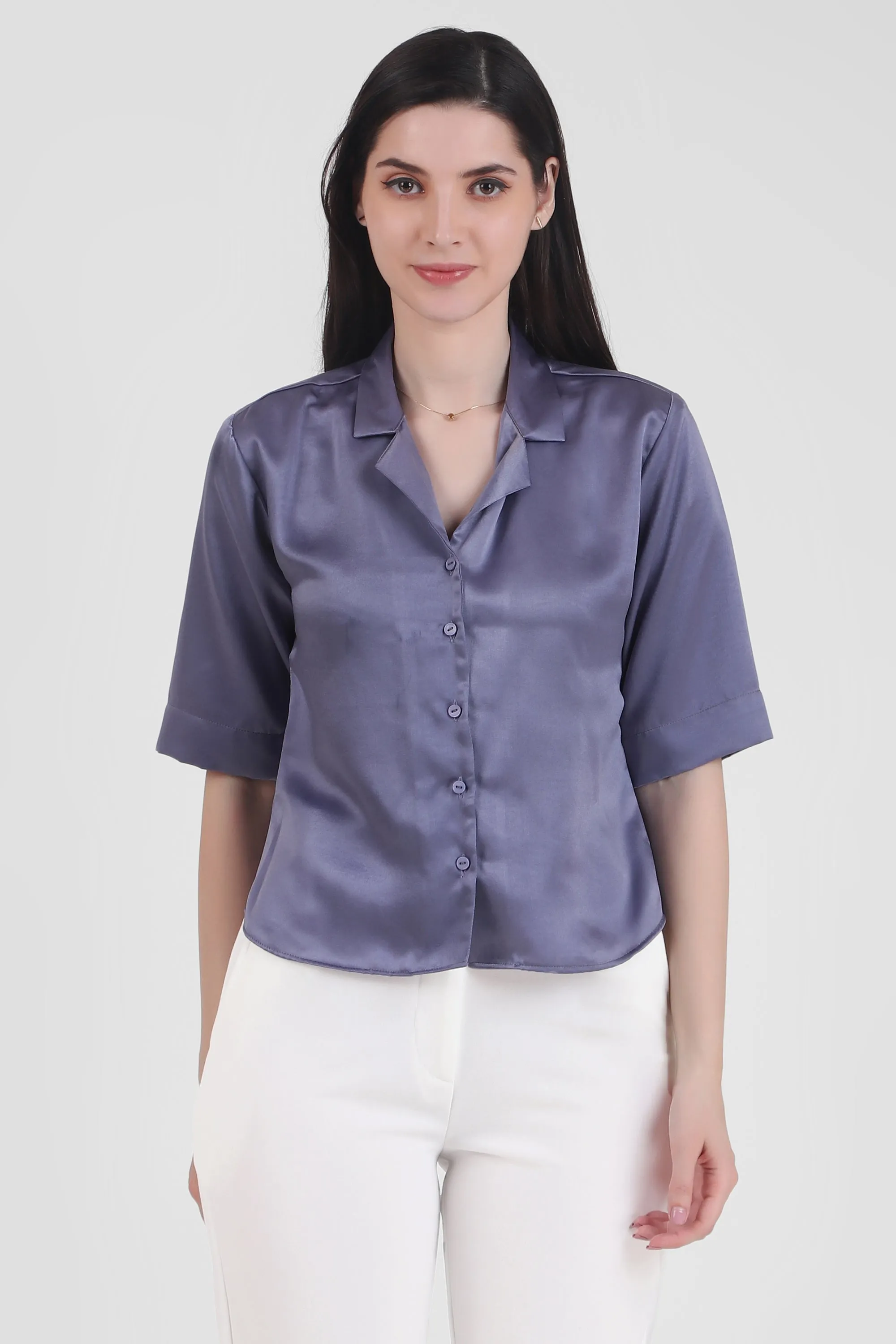 Short Sleeve Satin Shirt, Lavendar