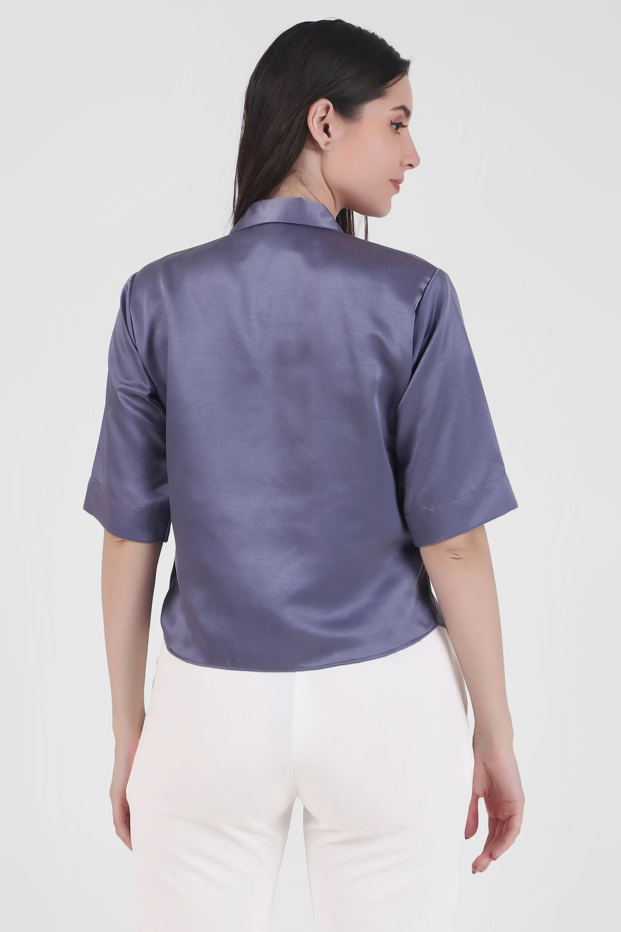 Short Sleeve Satin Shirt, Lavendar