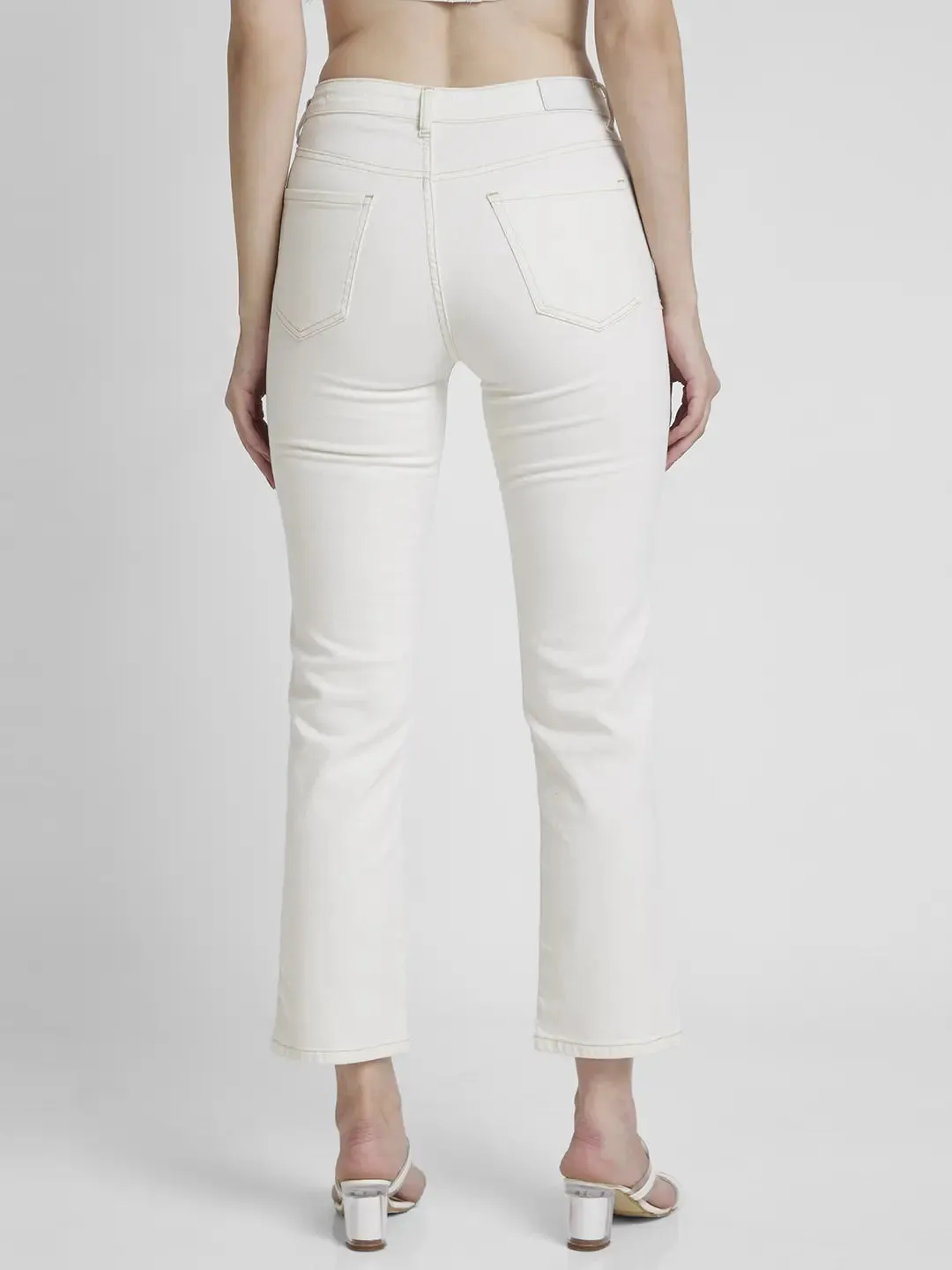 Spykar Women White Lycra Slim Straight Fit Ankle Length Clean Look Jeans -(Emma)