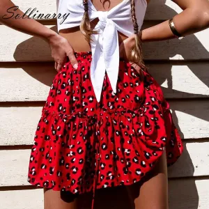 VenusFox Red Ruffles Leopard Summer Boho Skirts