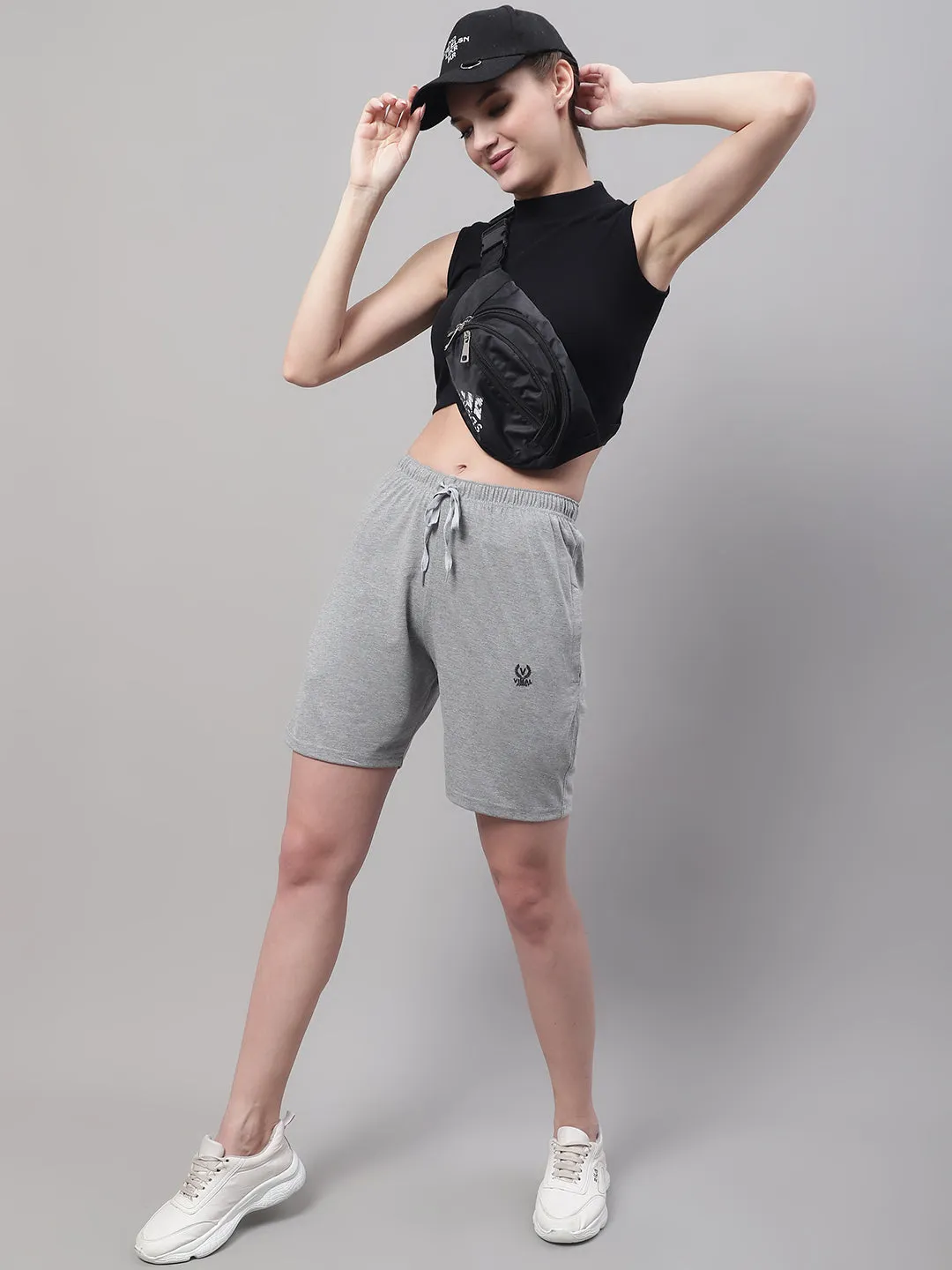 Vimal Jonney Grey Melange Regular fit Cotton Shorts for Women