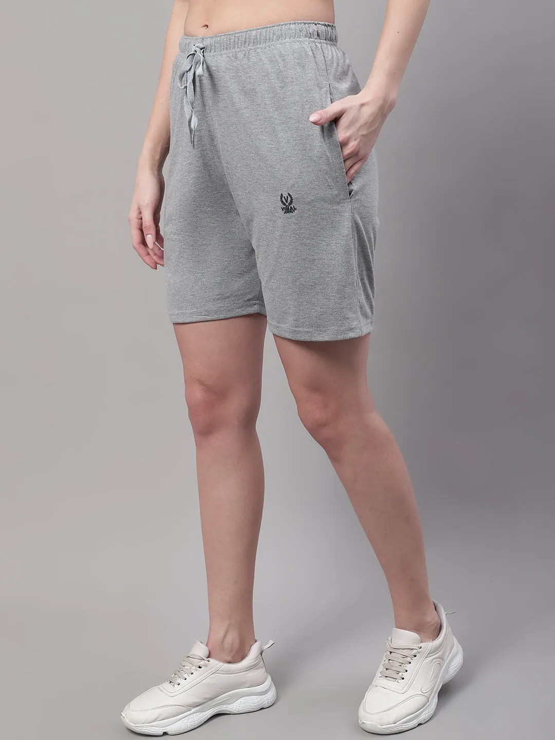Vimal Jonney Grey Melange Regular fit Cotton Shorts for Women