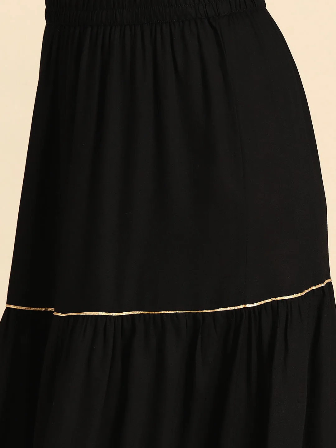 Women Black Embroidered Straight Kurta With Sharara And Net Dupatta