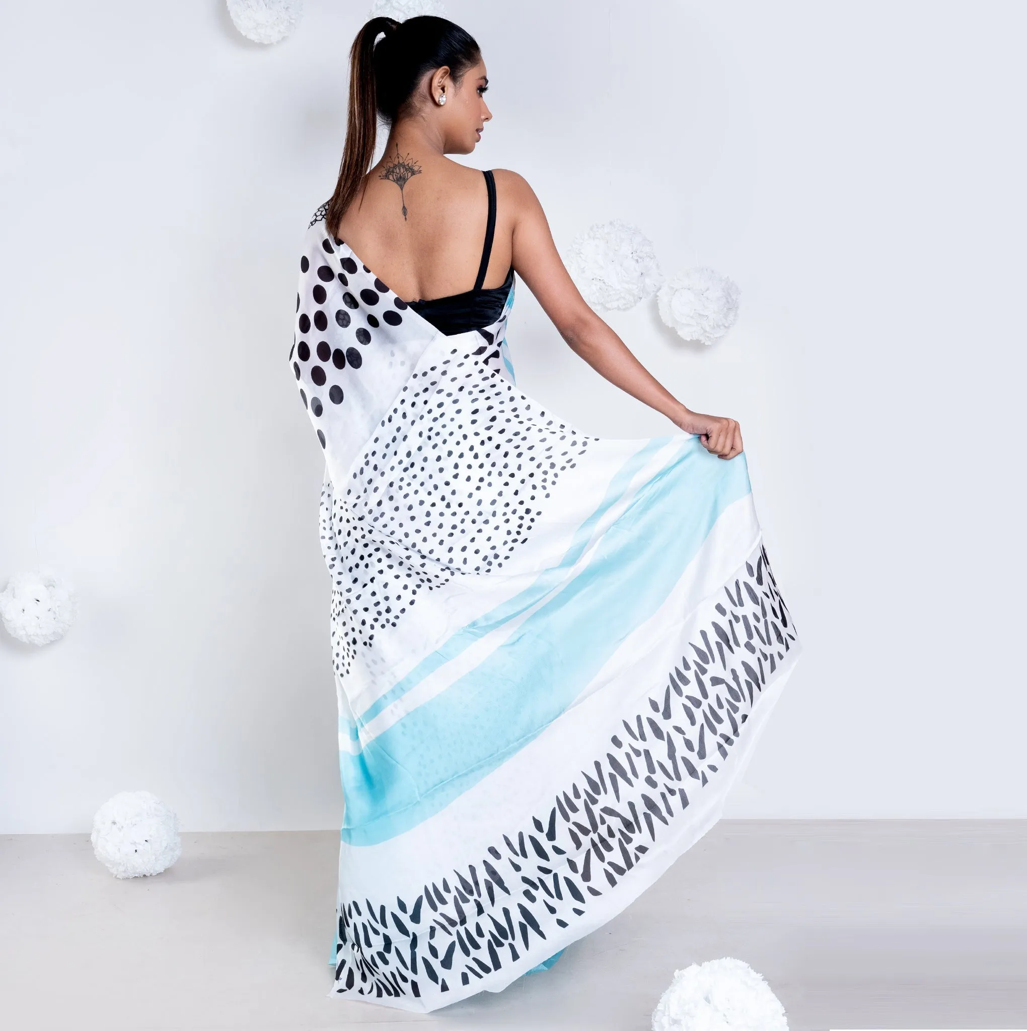 Women Manon Satin Georgette Digital Printed Saree In Blue Color