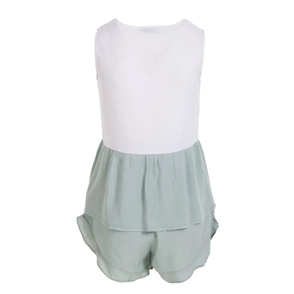 Women summer pajama set Mint ruffles top   Ruffles shorts