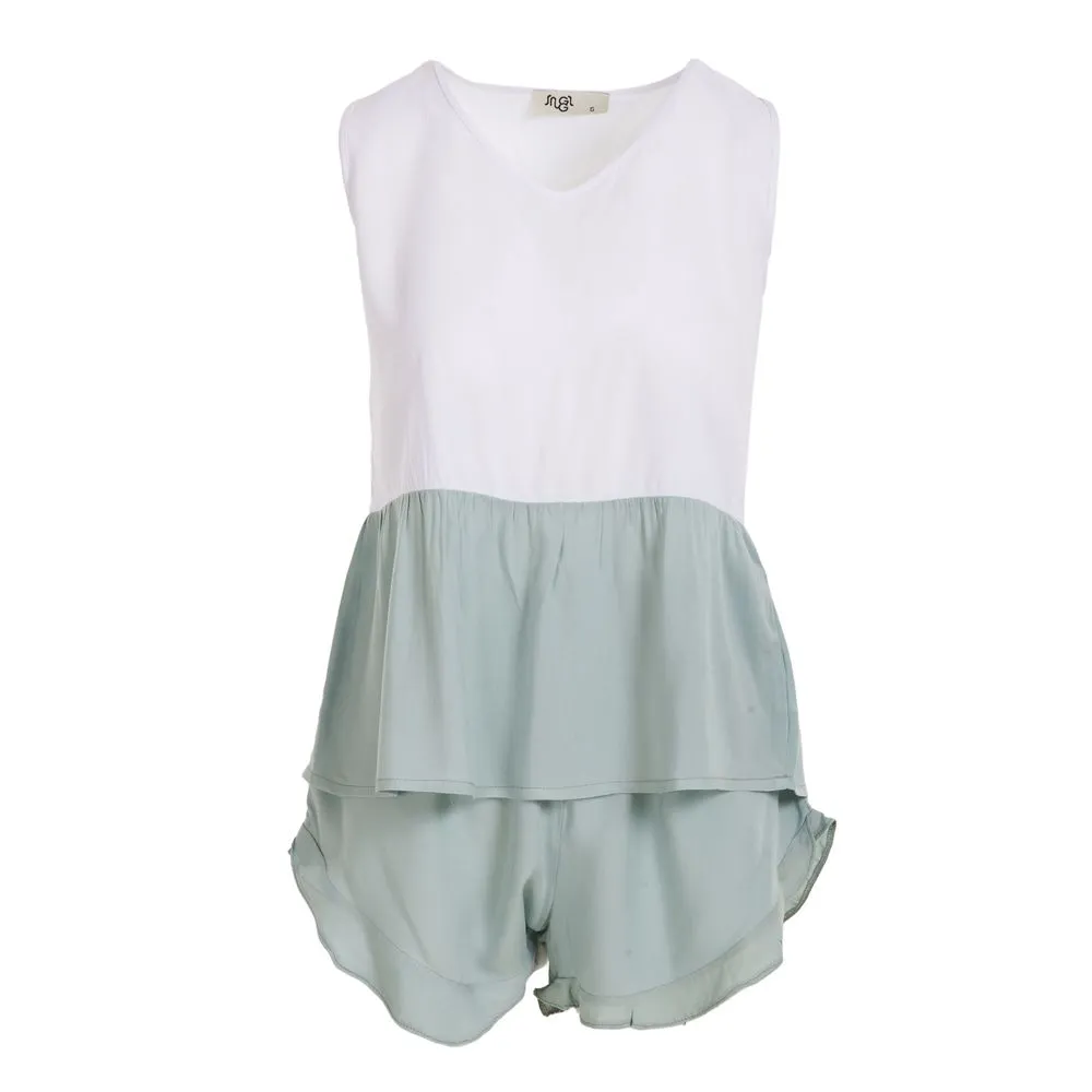 Women summer pajama set Mint ruffles top   Ruffles shorts