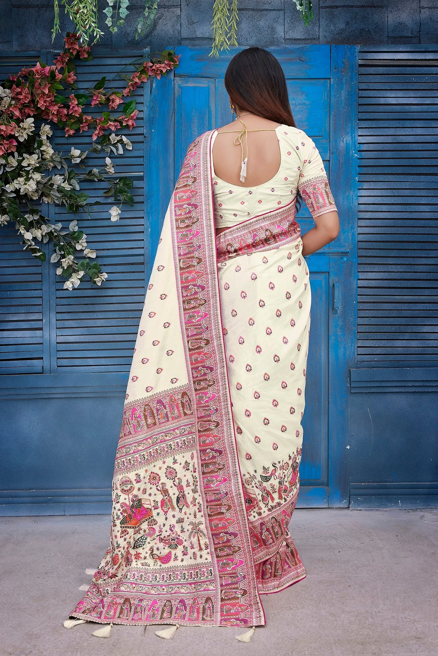 Women Wedding Wear Jaquard Weaving Worked Pure Pasmina Saree With Un Stitched Blouse